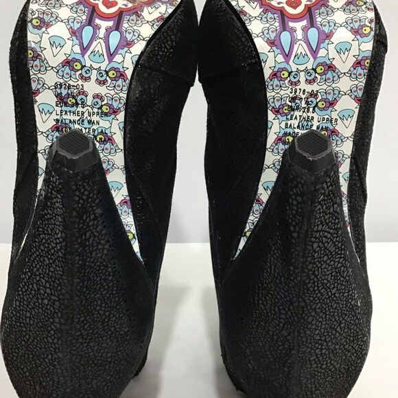 Irregular Choice Black Leather Anna Bell Trolley Chunky Heel Platform Ankle Boot - Picture 4 of 16